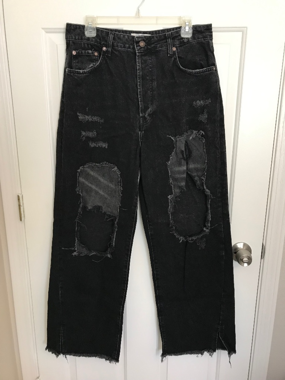 We The Free Bold Distressed Button Fly Wide Leg Denim Jeans Size 32 Black Wash